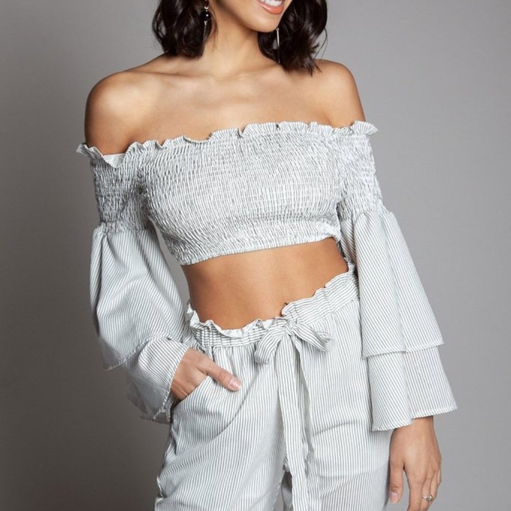 Olive Green Stripe Two Piece Jumpsuit